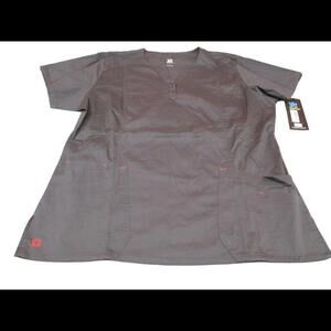 NWT Maevn Womens Charcoal Gray Uniform Scrub Top Nurse Work Wear Size Large​​